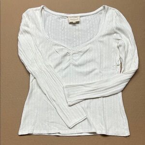 Sezane Ivory Ribbed Long Sleeve Cotton Top size medium